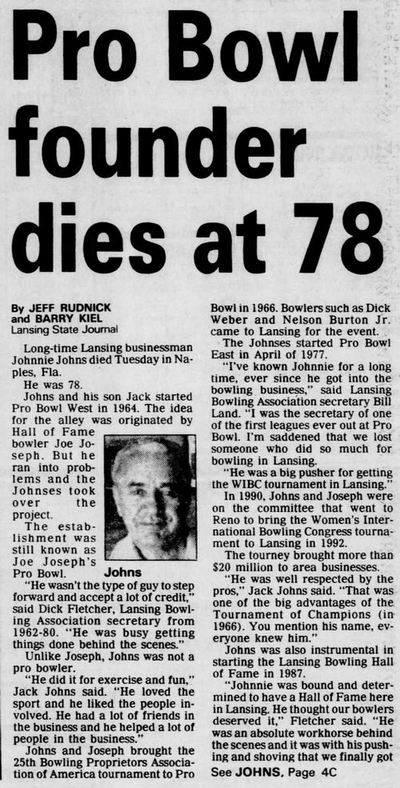 Pro-Bowl (Joe Josephs Pro-Bowl) - March 1994 Founder Passes Away